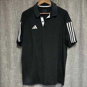 Adidas Men's Polo Shirt in Black with White Stripes
